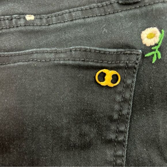 Tory Burch Jeans Womens 25 Brindle Black Floral Embroidered Skinny Ankle Jeans - Picture 10 of 13